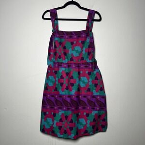 Mayamiko Rose Pinafore‎ Dress Purple Teal Pink 100% Cotton Mini Dress size 10